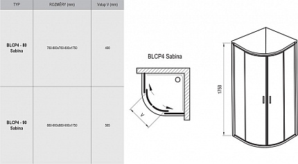 Душевой угол Ravak Blix BLCP4-90 Sabina блестящий+ Транспарент
