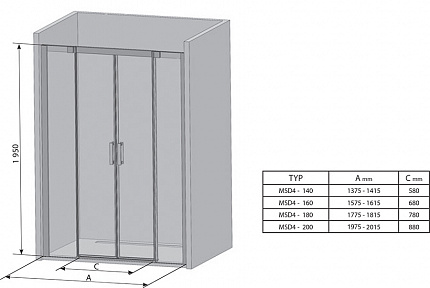 Дверь в нишу Ravak Matrix MSD4-200 сатин+Transparent