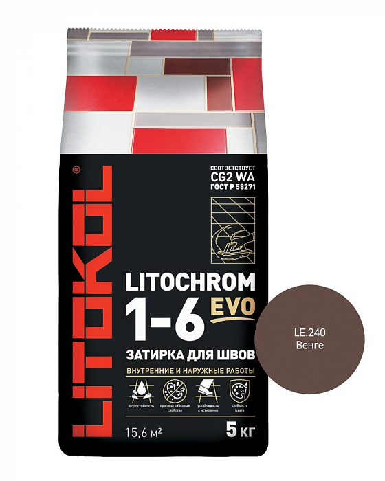 Цементная затирочная смесь Litokol LITOCHROM 1-6 EVO LE.240 венге, 5 кг