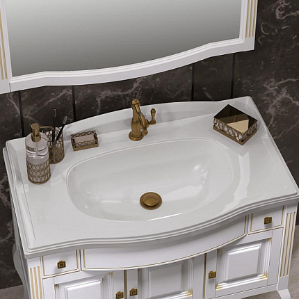 Мебель для ванной Лаура 100 Белый матовый с бежевой патиной Opadiris