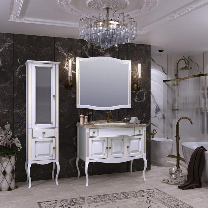 Мебель для ванной Opadiris Лаура 100, белый с патиной и темной раковиной