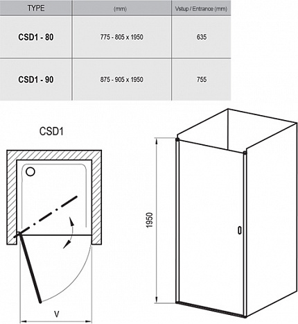 Дверь в нишу Ravak Chrome CSD1-80 белый+стекло Transparent