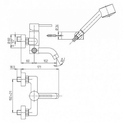 Смеситель для ванны Paini Cox 78PZ105 черный матовый PVD