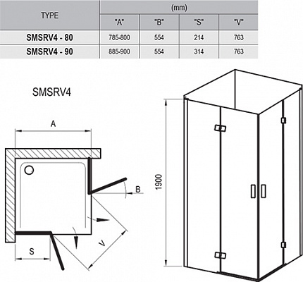 Душевой угол Ravak Smartline SMSRV4-80 хром + Транспарент