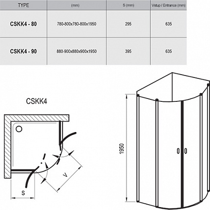 Душевой угол Ravak Chrome CSKK4-90  блестящий+стекло Transparent