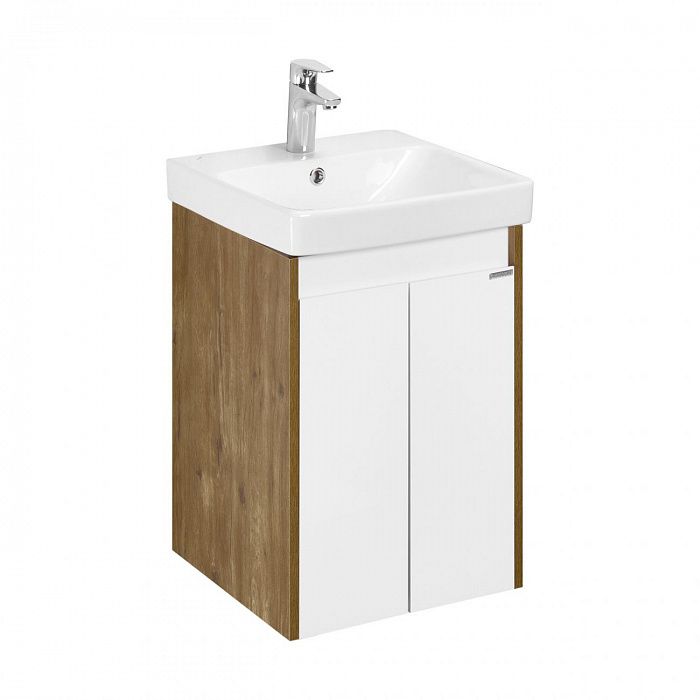 Тумба под раковину Aquaton Сканди Doors 45 белый глянец, дуб рустикальный,