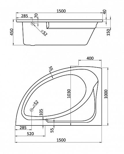 Акриловая ванна Santek Гоа 150х100 L