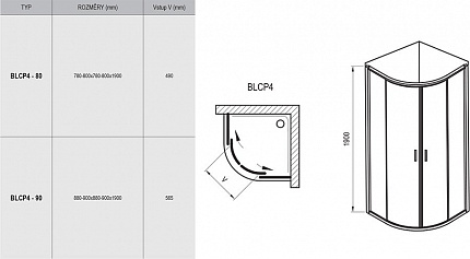Душевой угол Ravak Blix BLCP4-90 блестящий + Транспарент AntiCalc