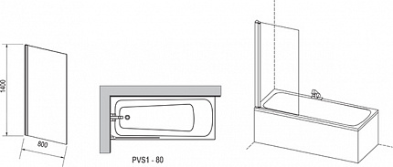 Шторка на ванну Ravak Pivot PVS1-80 сатин + Транспарент