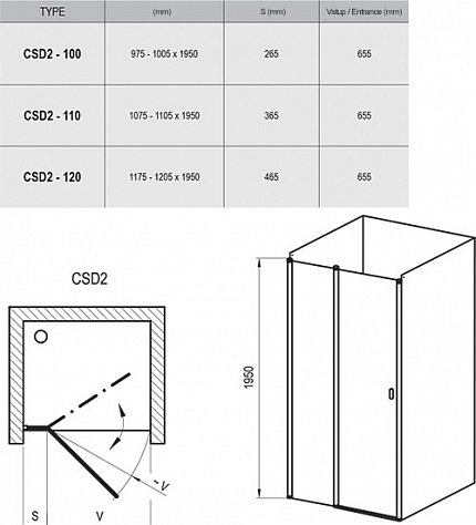 Дверь в нишу Ravak Chrome CSD2-100  блестящий+стекло Transparent