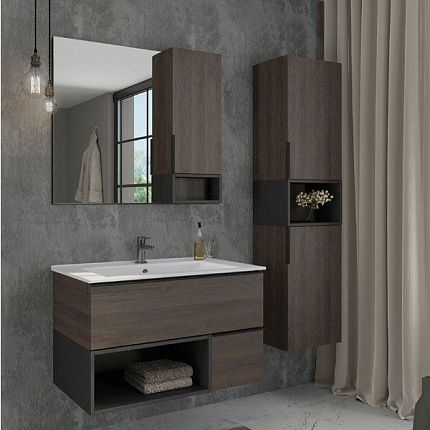 Зеркало-шкаф Comforty  "Франкфурт-90" дуб шоколадно-коричневый