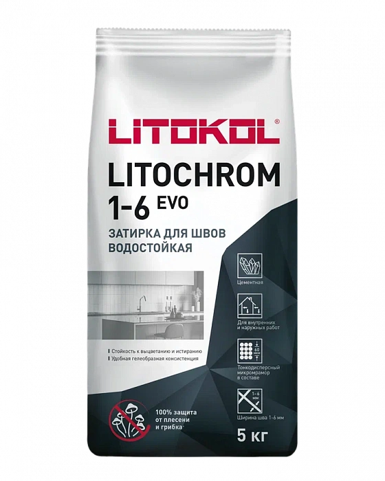 Цементная затирочная смесь Litokol LITOCHROM 1-6 EVO LE.140 мокрый асфальт, 5 кг