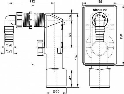 Сифон для стиральной машины под штукатурку хромированный AlcaPlast APS3